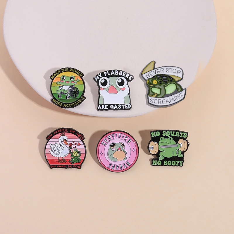 Cute Frog Collection Enamel Pins No Squats No Booty Cartoon Animal Brooches Lapel Badge Fashion Jewelry Gifts For Kids Friends