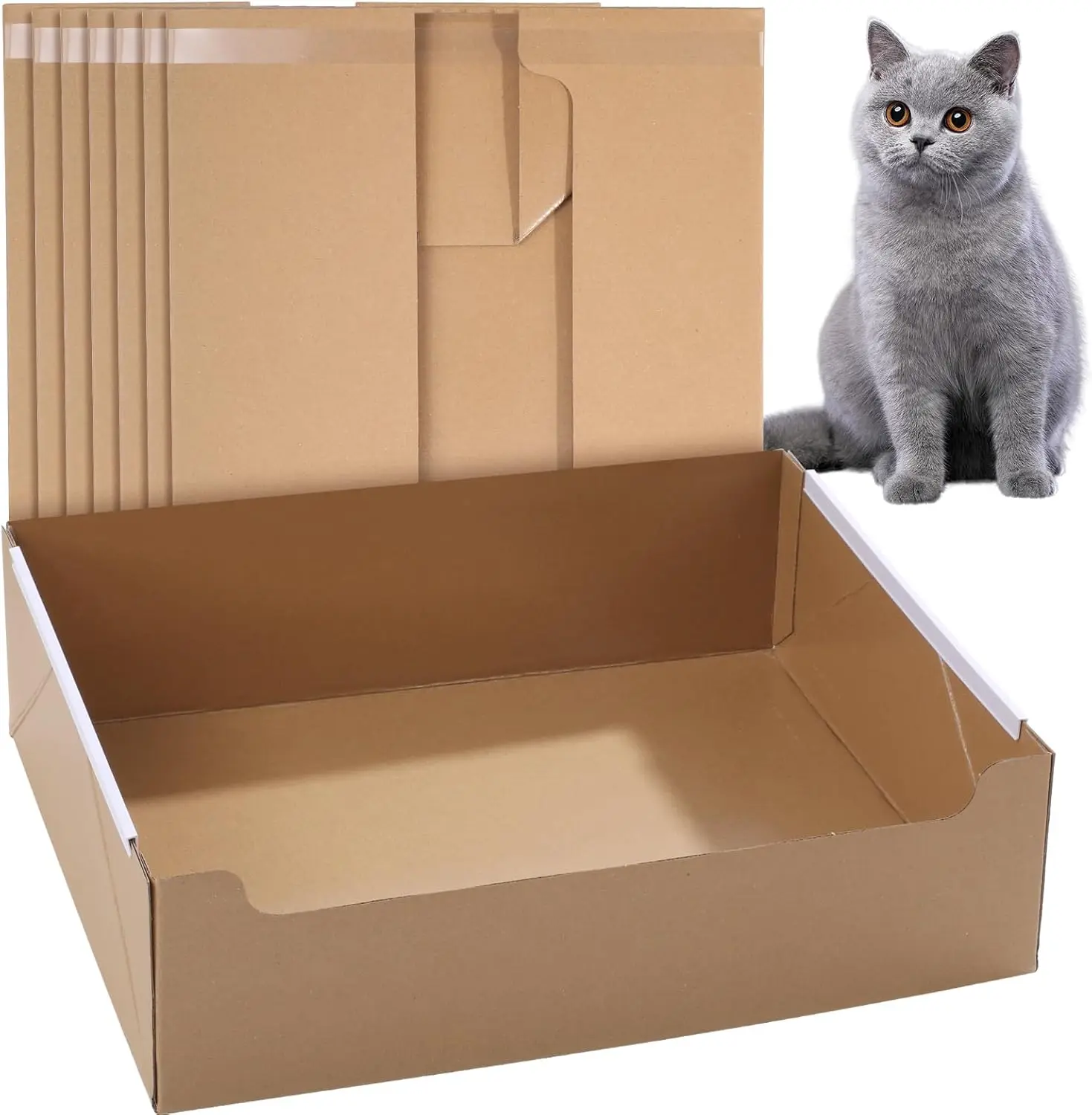 

8 шт. одноразовых лотков для кошек, складные картонные лотки для кошек, портативные водонепроницаемые дорожные лотки для кошек