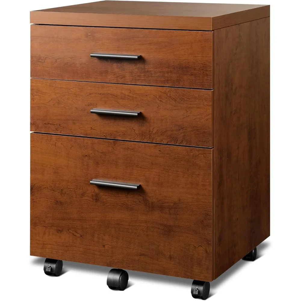 

3-drawer Filing Cabinet, Suitable for Home Offices, Wooden Under Desk Filing Cabinet, with Wheels, Walnut Wood