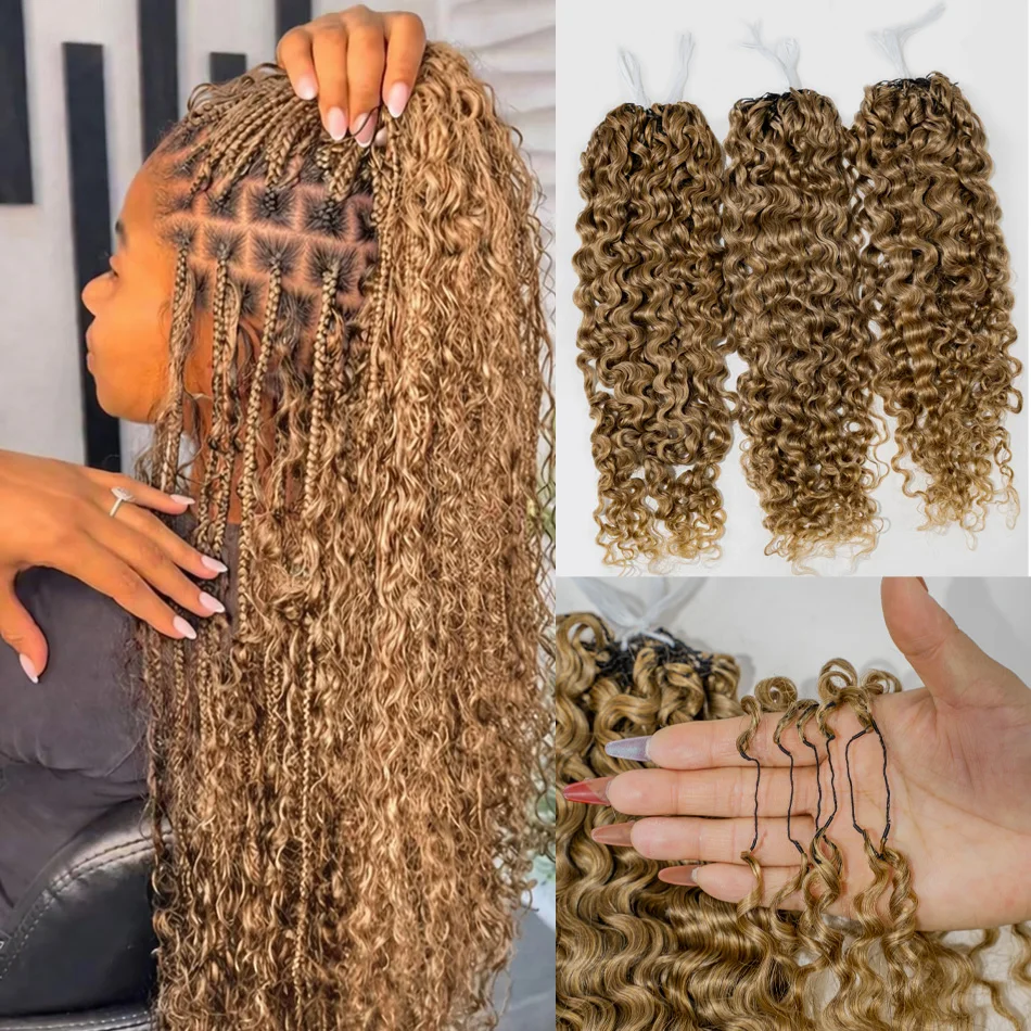 

# 27 медово-золотистых мелких кудрявых прядей для наращивания волос, предварительно разделенные, 100% натуральные волосы, для крючкового плетения, волнистые пряди для наращивания волос