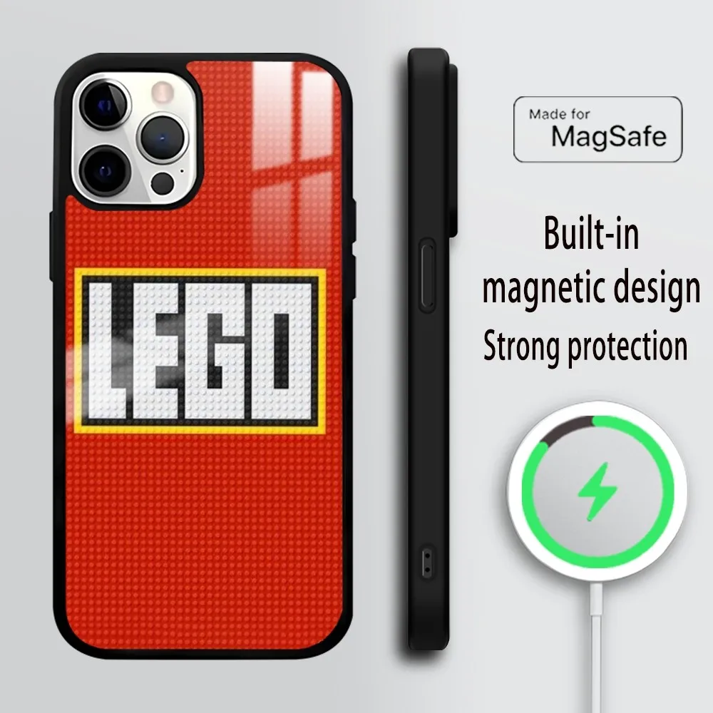 l-Lego B-bricks background Phone Case For iPhone 16 15 14 13 12 11 Pro Max Plus Mini Mirror Wireless magnetic case