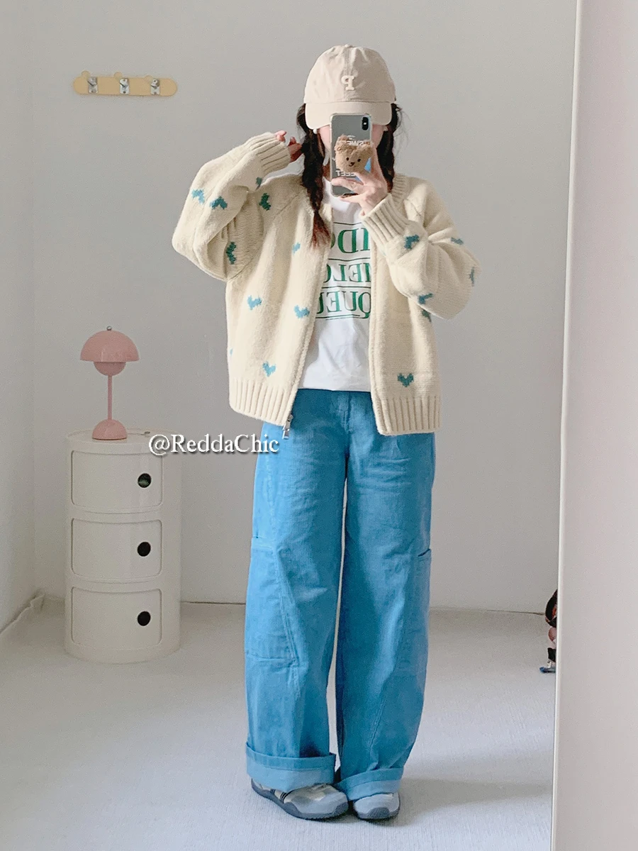 ReddaChic Winter Corduroy Fleece Lined Casual Pants Women High Waist Cargo Pockets Plain Striped Wide Leg Slacks Korean Clothes