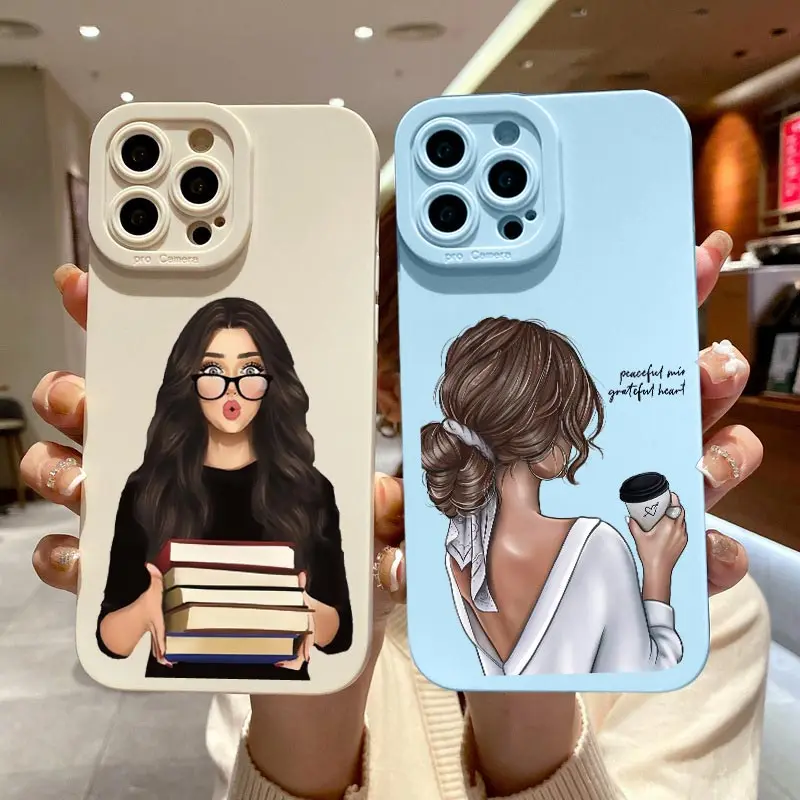 Fashion Lady High Heel Girl Women Coffee Miss Phone Case For iphone 12 11 14 13 Pro Max X XS MAX XR SE 2020 7 8 Plus Soft Covers