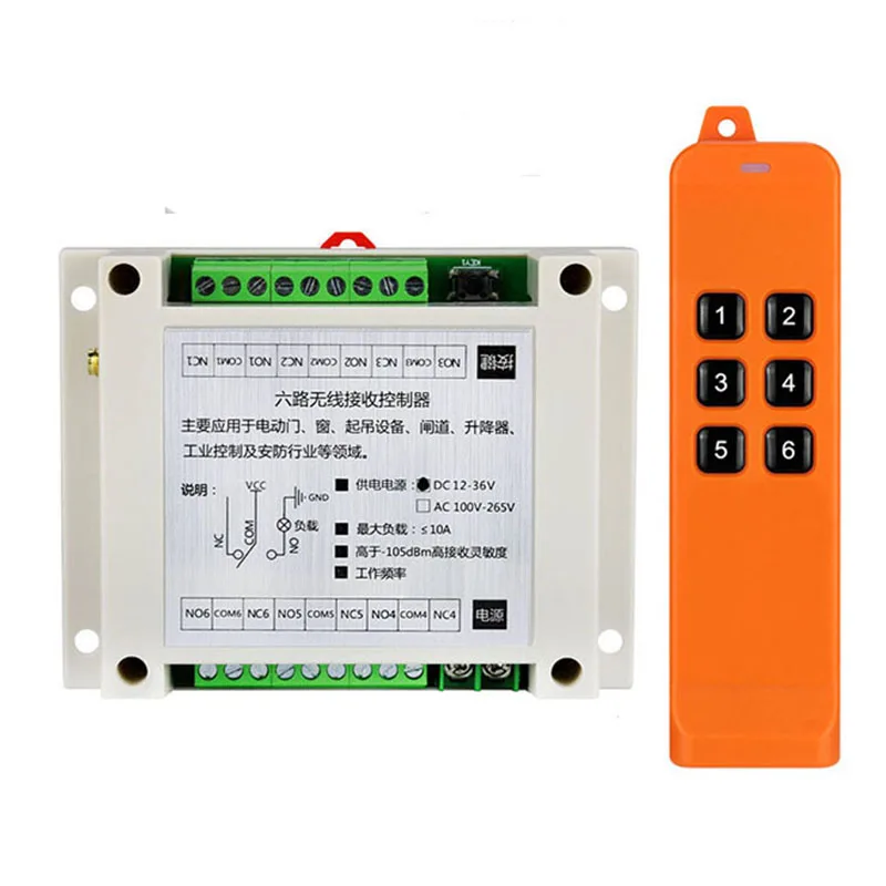 

2000m DC 12V 24V 36V 868mhz 6 channel 6CH RF Wireless Remote Control switch Industrial crane Multiple power relay transmitter