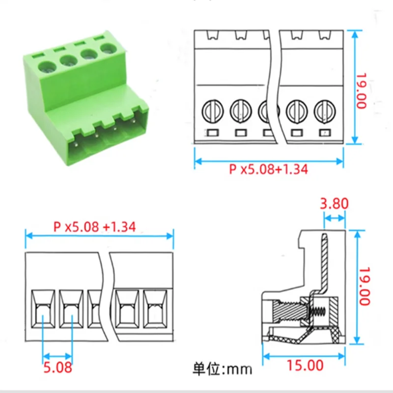 2pcs Solderless docking 2EDG 5.08mm plug-in 2EDGRK plug-in green 2EDGKP wiring terminal 2p-24p