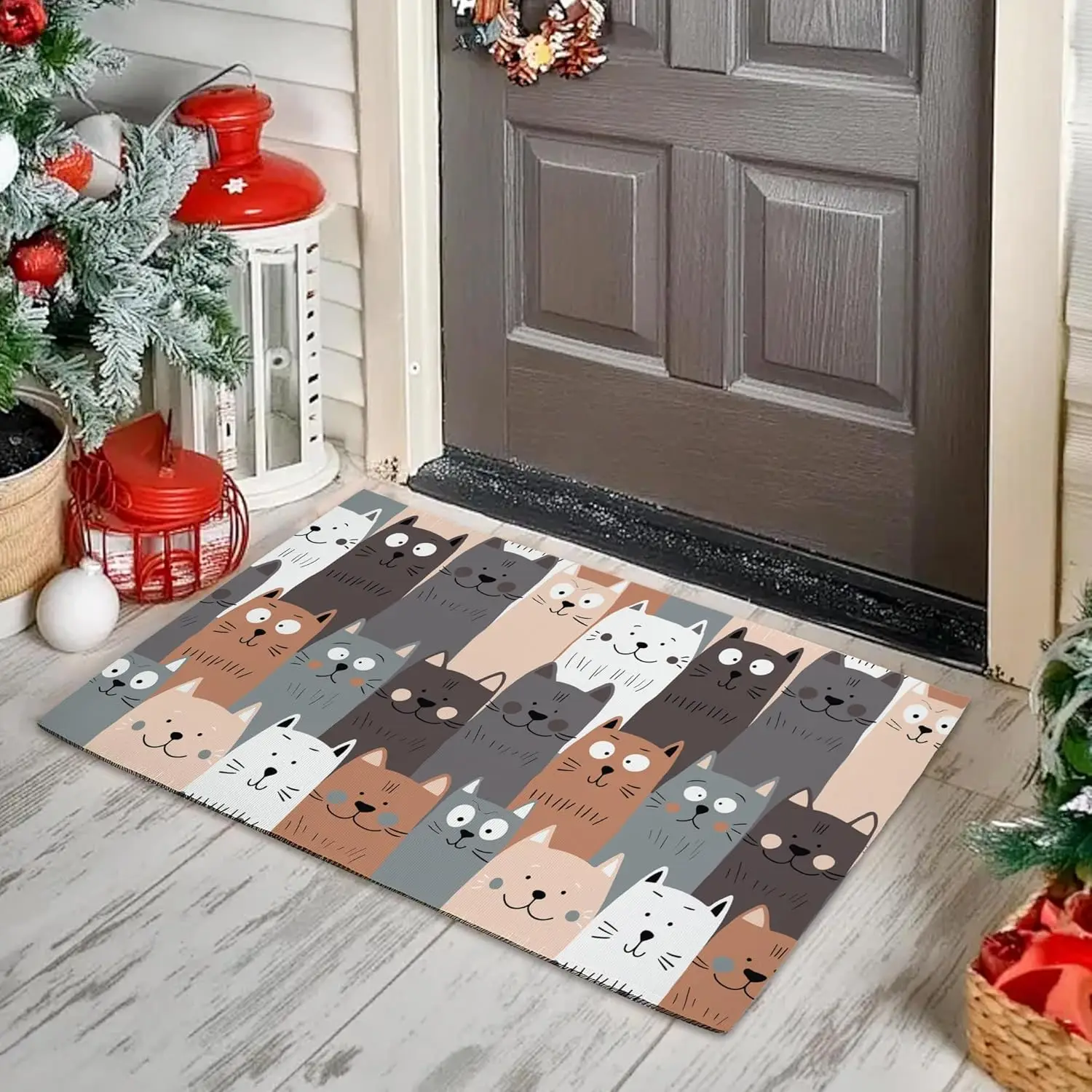 Welcome Door Mat,Cute Cat Kitten Front Door Mat for Home Entrance,Garage and Garden Outside Entryway Floor Mat,Non Slip Doormat