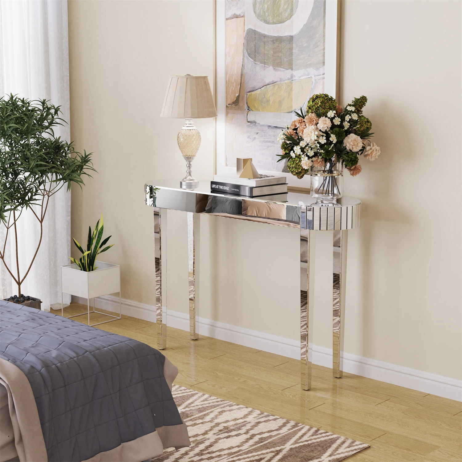 Ultra Long Silver Mirrored Entry Console Table, Vanity Table, Versatile Home Furniture, Bedroom Hall Display Desk