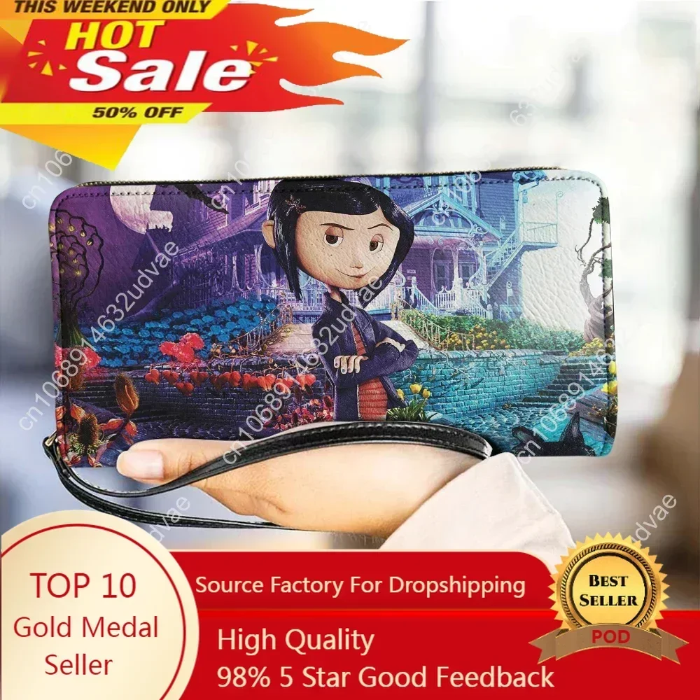 

2023 Clutch Female Coraline Movie Cartoon Printing Casual Girl Long Wallet Retro PU Leather Small Wallet Phone Bags Portefeuille