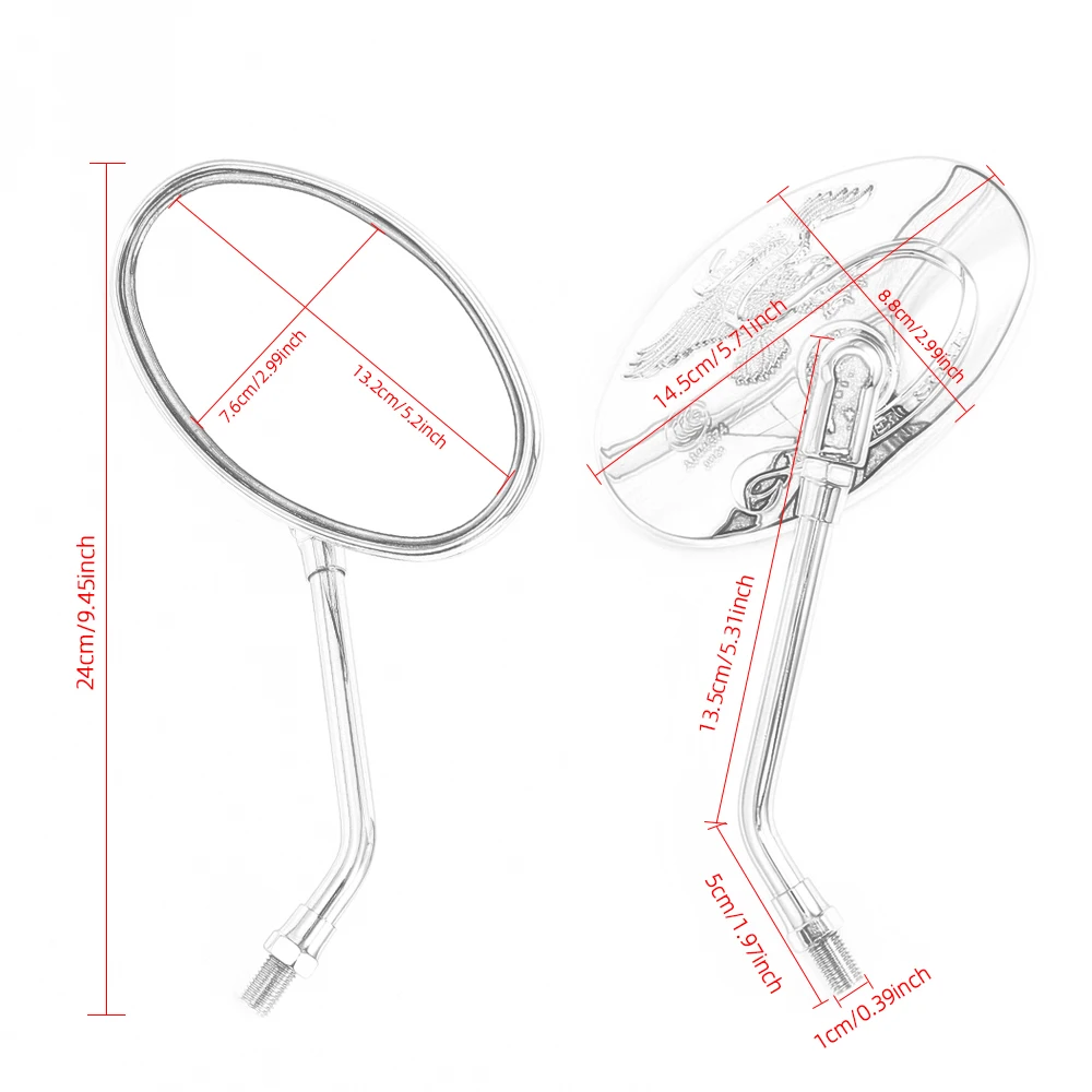 Rétroviseurs chromés ovales universels pour moto, rétroviseur latéral Hurbike, Yamaha XT 600, Virago 125, 535, 1100, Vmax 1200, 10mm