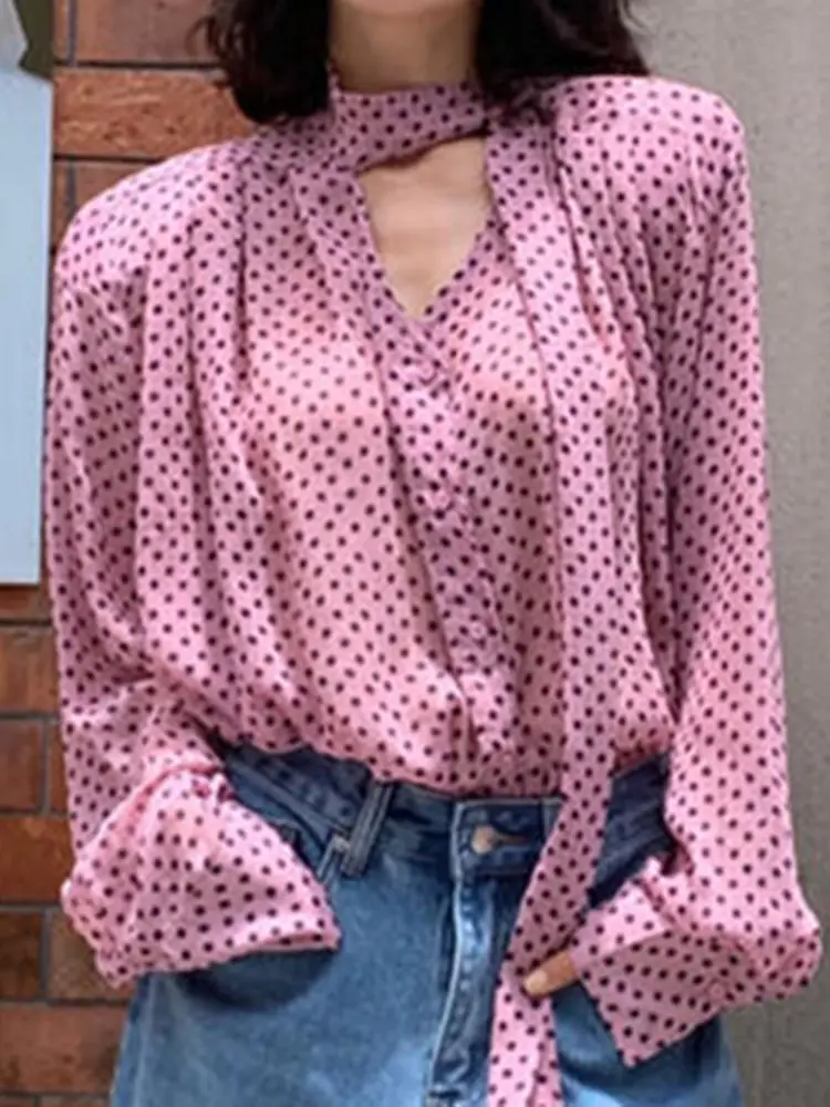 2024 Early Autumn New Style Super Beautiful and Stylish High-end Chic Small Shirt Small Purple Polka Dot Chic Beautiful Shirt
