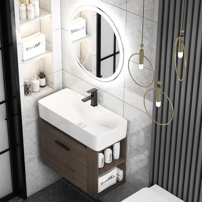 

Solid wood bathroom cabinet, bathroom washbasin cabinet combination, small unit side storage washbasin