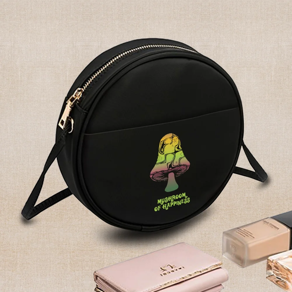 2023 New Fashion Women Round Crossbody Bag Mushroom Print Ladies Messenger Shoulder Bags Coin Purse Cosmetic Organizer Handbags