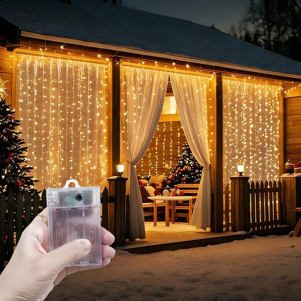 

Светодиодная гирлянда-штора для декора спальни и дома, на батарейках, для улицы, на День святого Валентина и Ид Мубарак 2026