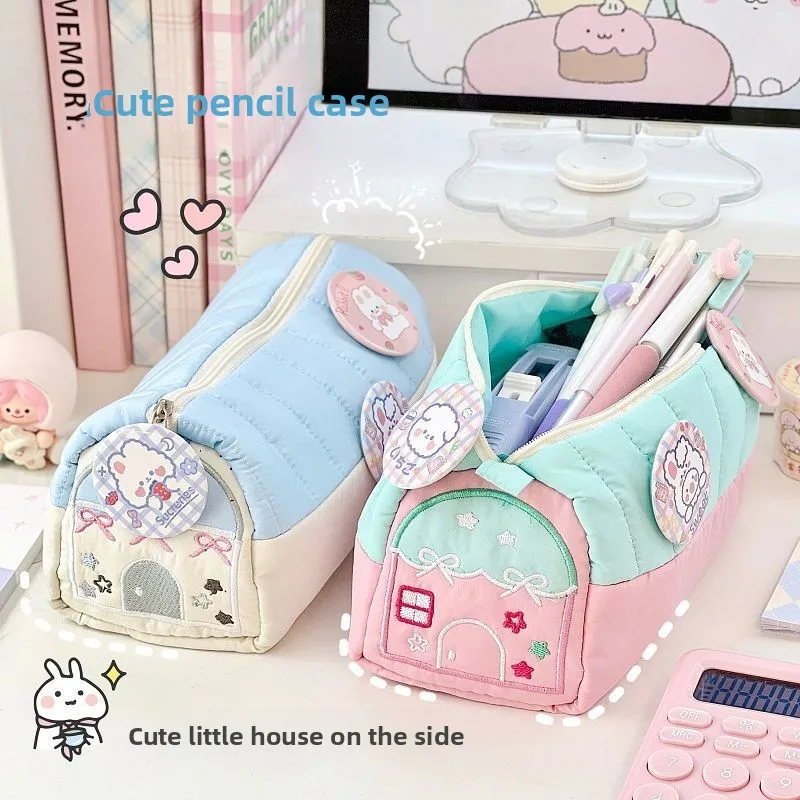 Estuche para lápices con diseño de casa pequeña, caja de papelería pequeña y bonita, bolsa de almacenamiento de nicho para estudiantes de gran capacidad, superventas