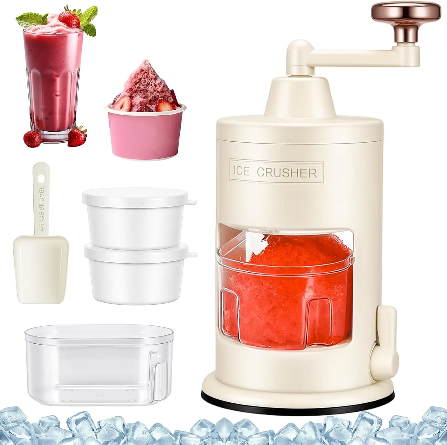 

Hand Crank Manual Ice Shaver Food Grade Ice Crusher Vacuum Suction Non-Slip Base Portable DIY Snow Cone Shaved Ice Maker