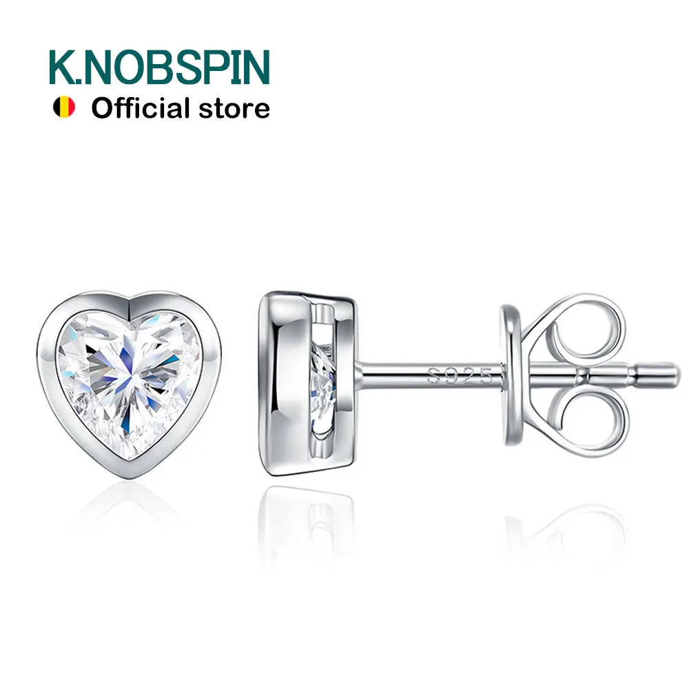 KNOBSPIN 0.5CT Heart Moissanite Stud Earrings S925 Sterling Silver D VVS1 Diamond Earrings for Women Wedding Engagement Jewelry