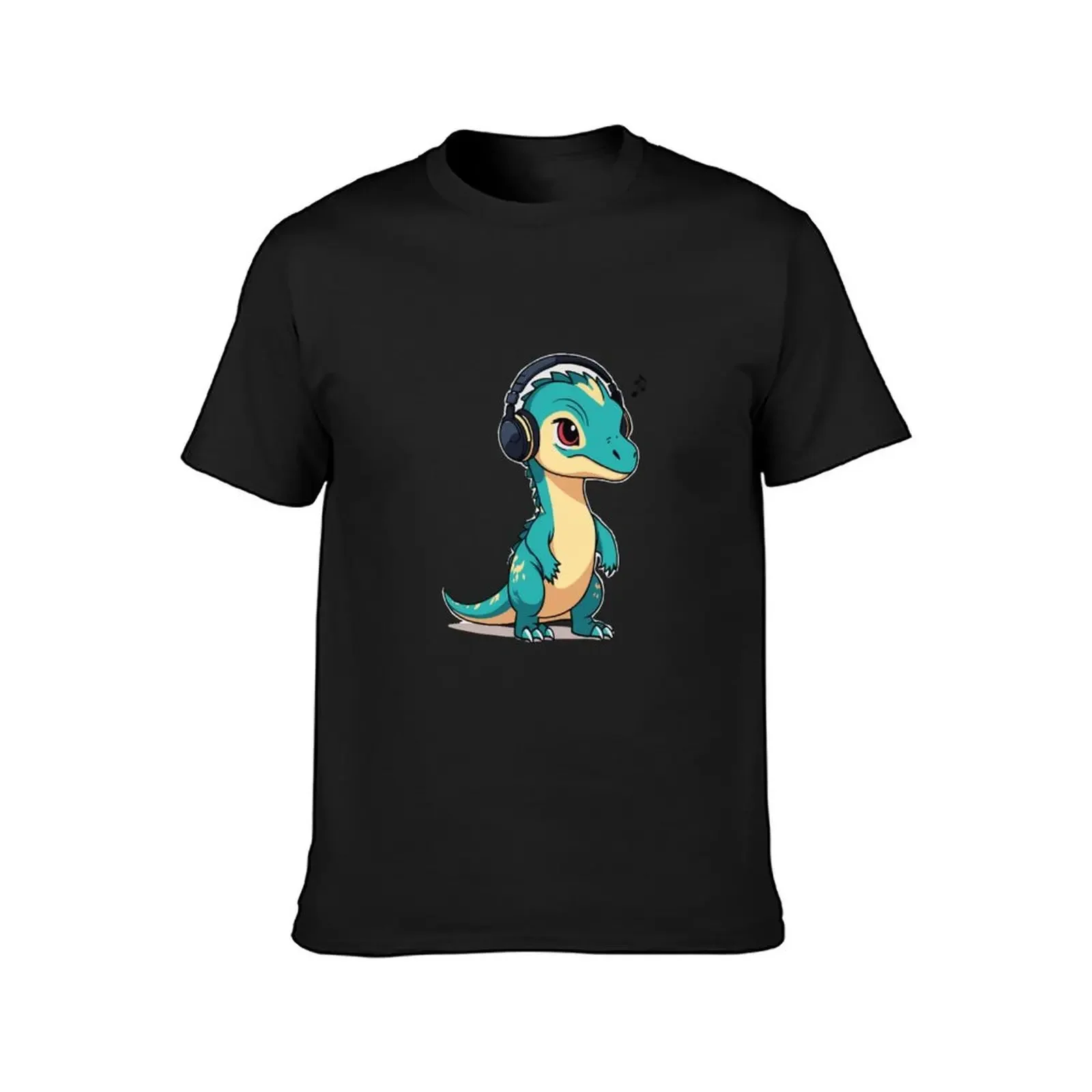 Velociraptor Dinosaur listening to music T-shirt plus sizes vintage clothes funnys mens vintage t shirts