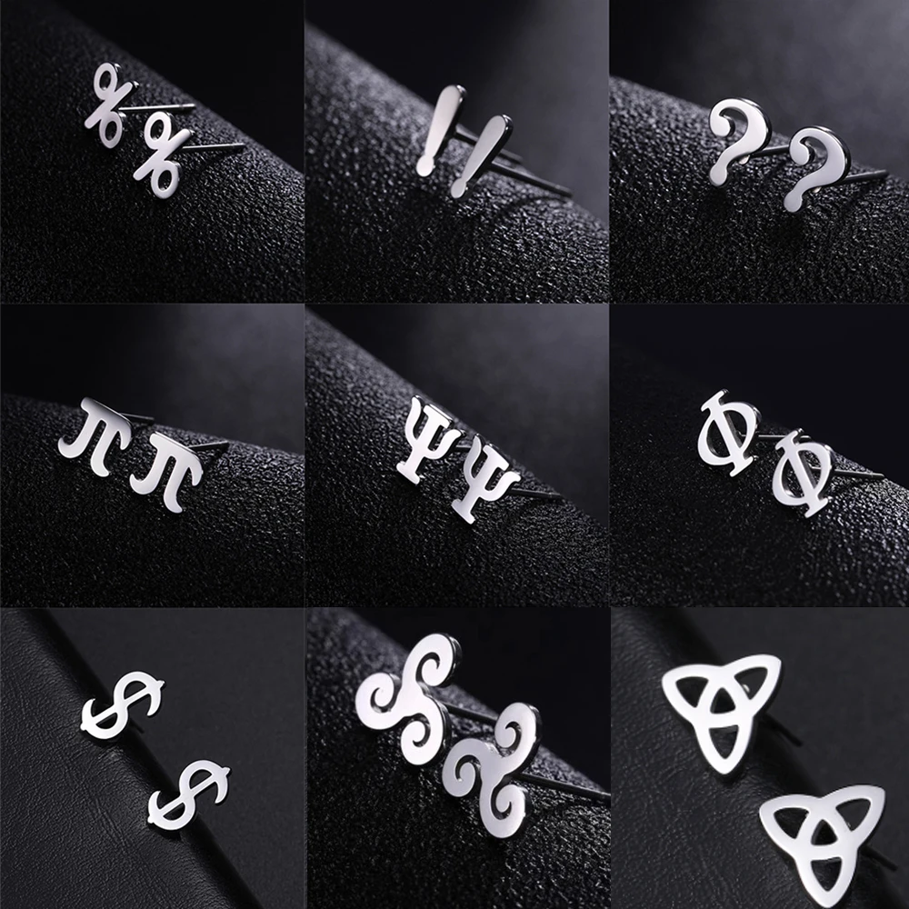 4 Pairs/lot Stud Earrings Women Greek Letter Pi Psi Phi Celtics Knot Stainless Steel Earring 2023 Trend Question Mark Jewelry