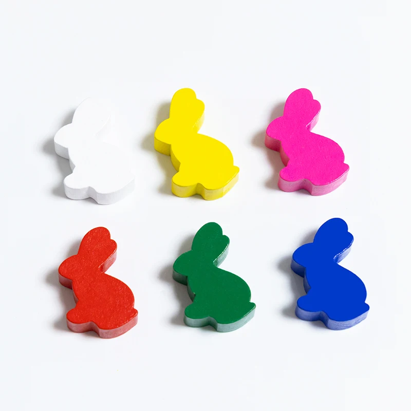 100 Uds lindo conejo Meeple, ficha de conejito de madera de 25mm, componentes de formas especiales, reemplazo de juego de mesa