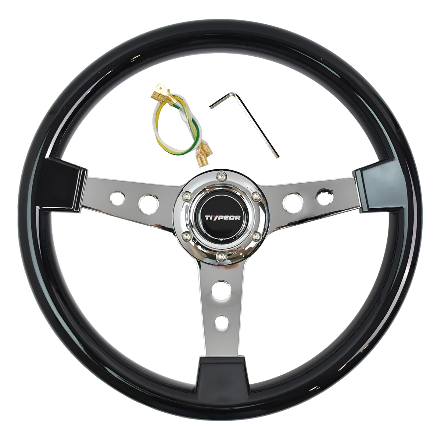 

TIYPEOR 14inch JDM Universal 350mm Wood Style Classical Vintage Sports Steering Wheel
