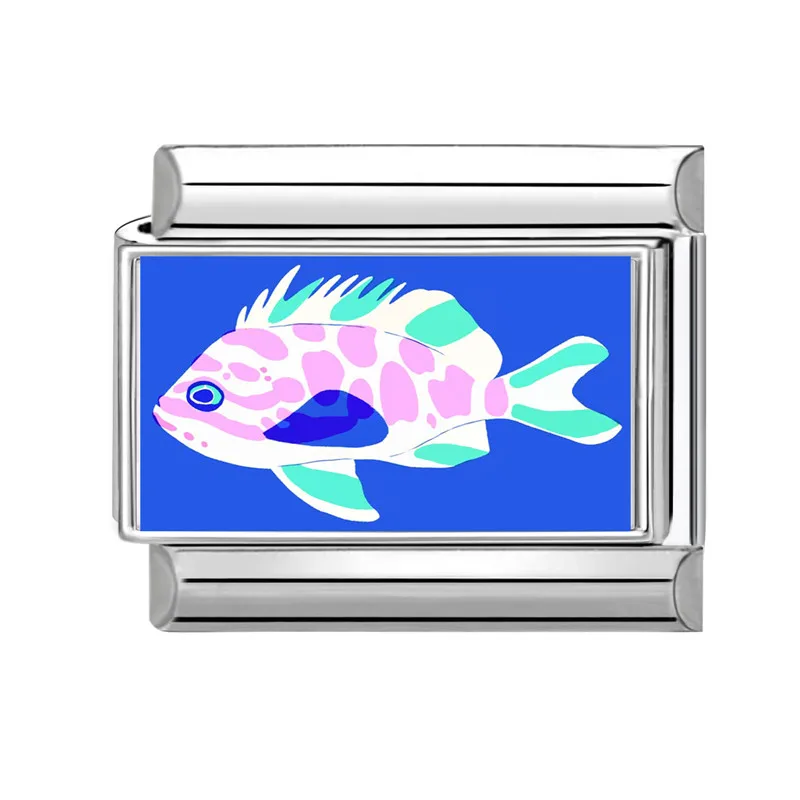 Y2K المحيط سلسلة قارب نجم البحر قذيفة كراب الأسماك الإيطالية سحر الروابط صالح 9 مللي متر الفولاذ المقاوم للصدأ سوار المرأة مجوهرات DIY بها بنفسك صنع #4