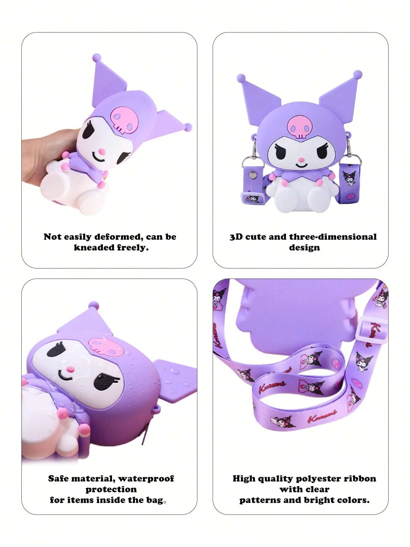 1szt Kuromi Melody 3D Cartoon Mini Crossbody Bag, Cute Lightweight WaterproofSilicone Zipper Shoulder Bag, Perfect Sling Bag