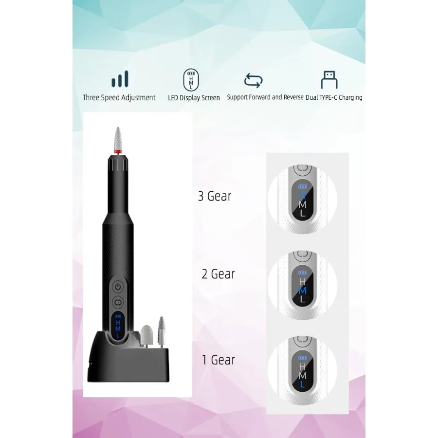 Bezprzewodowa elektryczna wiertarka do paznokci do użytku domowego: Zestaw do manicure i pedicure z akumulatorowym, szybkim szlifierką do paznokci do żelu akrylowego