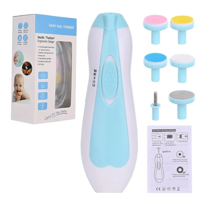 Kit de limes à ongles électriques 6 en 1 pour bébé, ensemble d'outils de meulage pour soins des ongles doux et sûrs QX2D