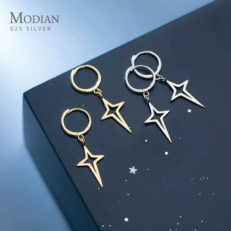 Modian Real 925 Sterling Silver Simple Stars Fashion Dangle Earrings For Women Fine Jewelry Star Pendant Party Drop Earrings