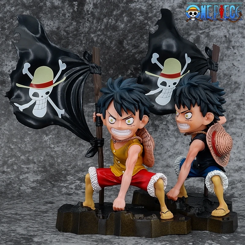 

18 СМ серия One Piece Анимация ПВХ Модель Hand Take The Flag Luffy красный синий желтый Q Версия One Piece Luffy игрушечная Статуэтка подарок