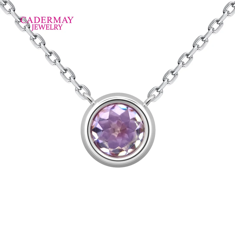 In Stock Certificat S925 Silver Pendant 6mm Round Magic Purple Gemstones Bezel Setting Solitaire Pendant Necklace For Women Gift