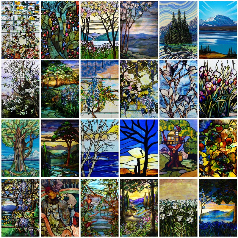 Privacy Window Film Static Cling Frosted Glass Film Vintage Stained Glass Window Stickers Custom Size for Bathroom Office Door
