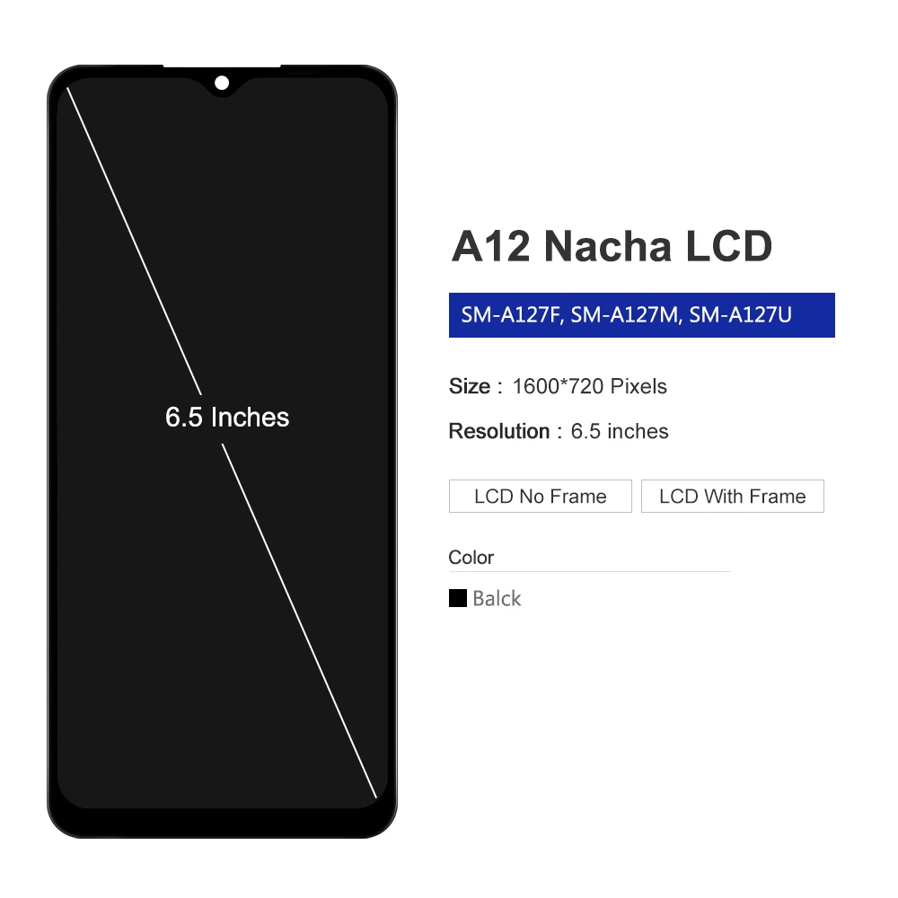 6.5\'\' For Samsung A12 Nacho SM-A127F A127 LCD with frame Display Touch Screen Digitizer Assembly For Samsung A127