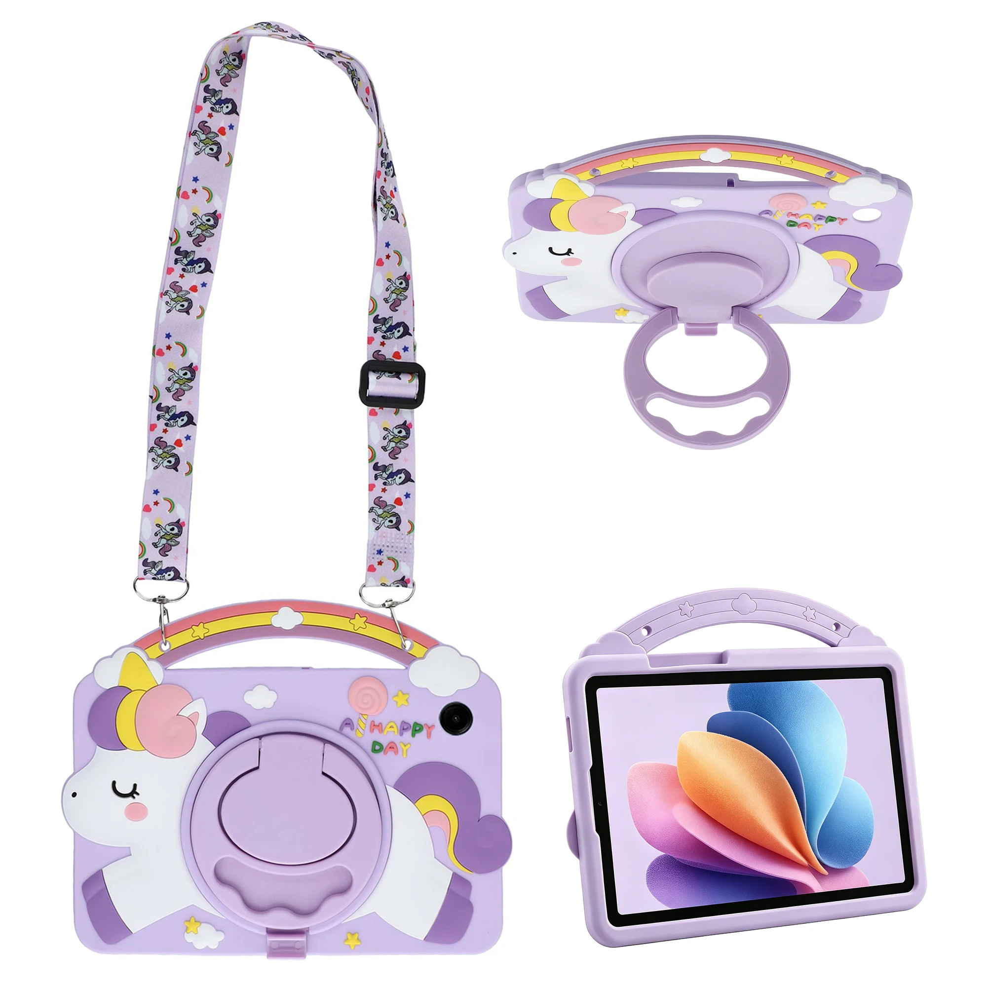 

For Samsung Galaxy Tab A11 / Tab A9 Case Handle Unicorn Kickstand Silicone Tablet Cover with Shoulder Strap