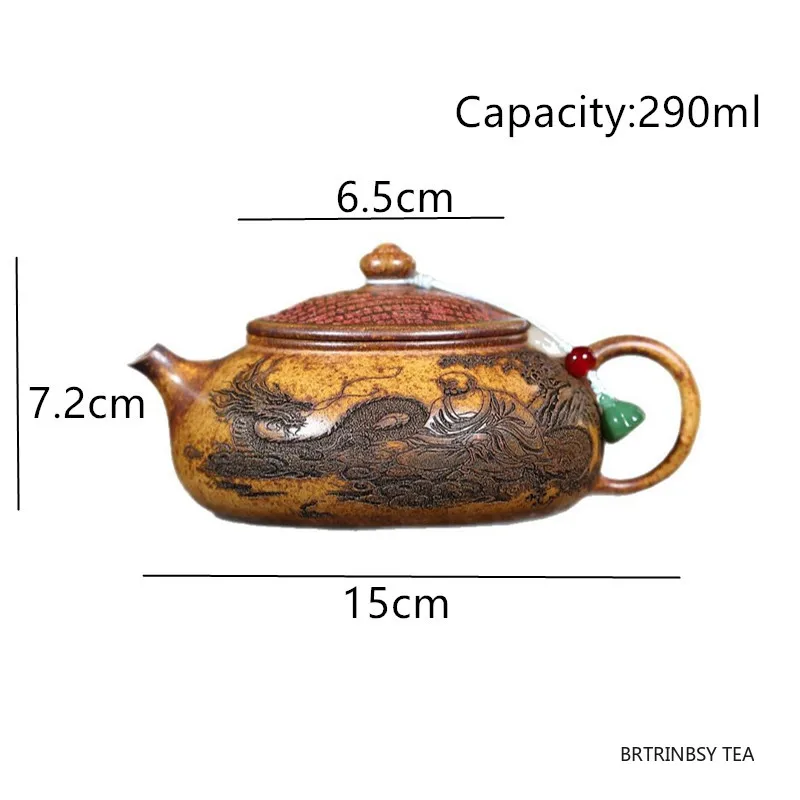 التقليد ييشينغ الأرجواني الطين إبريق الشاي اليدوية التنين النمر نمط براد شاي غلاية التجميل المنزلية الصينية Zisha طقم شاي 290 مللي #6