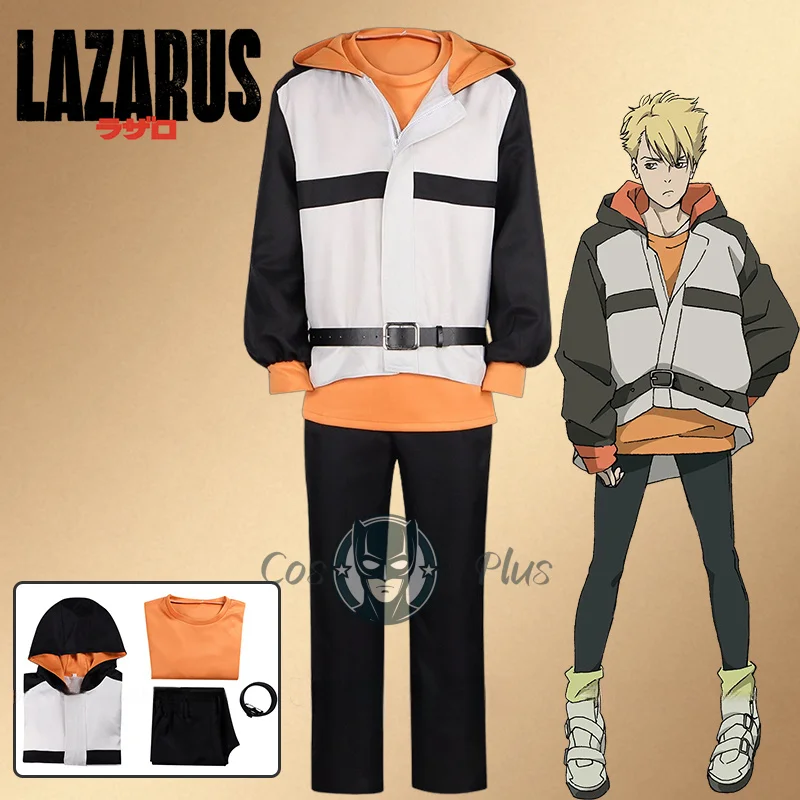 

Lazarus Leland Cosplay Costume Anime Outfit Black White Coat Yellow T-shirt Belt Sports Halloween Party Suit For Men Women Girls