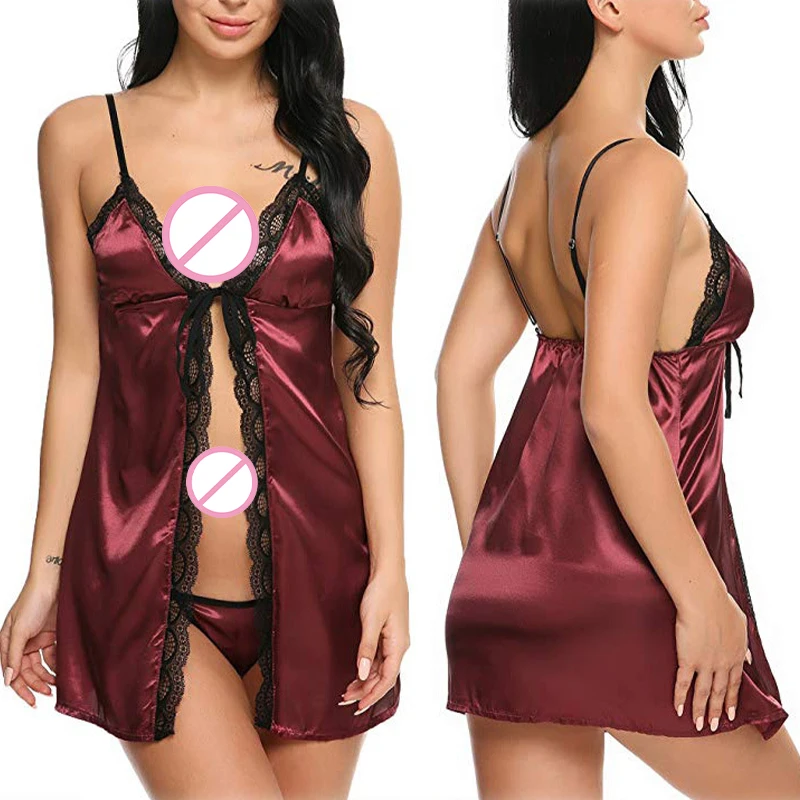 

Sleepwear Deep-V Night Dress Nightgown Lace See-Through Nightie Lingerie Sleeveless Mini Dress Nightdress