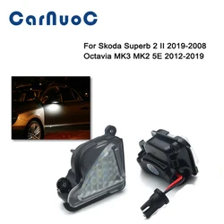2Pcs CANbus Led Under Side Mirror Puddle Light for Skoda Superb 2 II 2019-2008 Octavia MK3 MK2 5E 2012-2019 White 6000K
