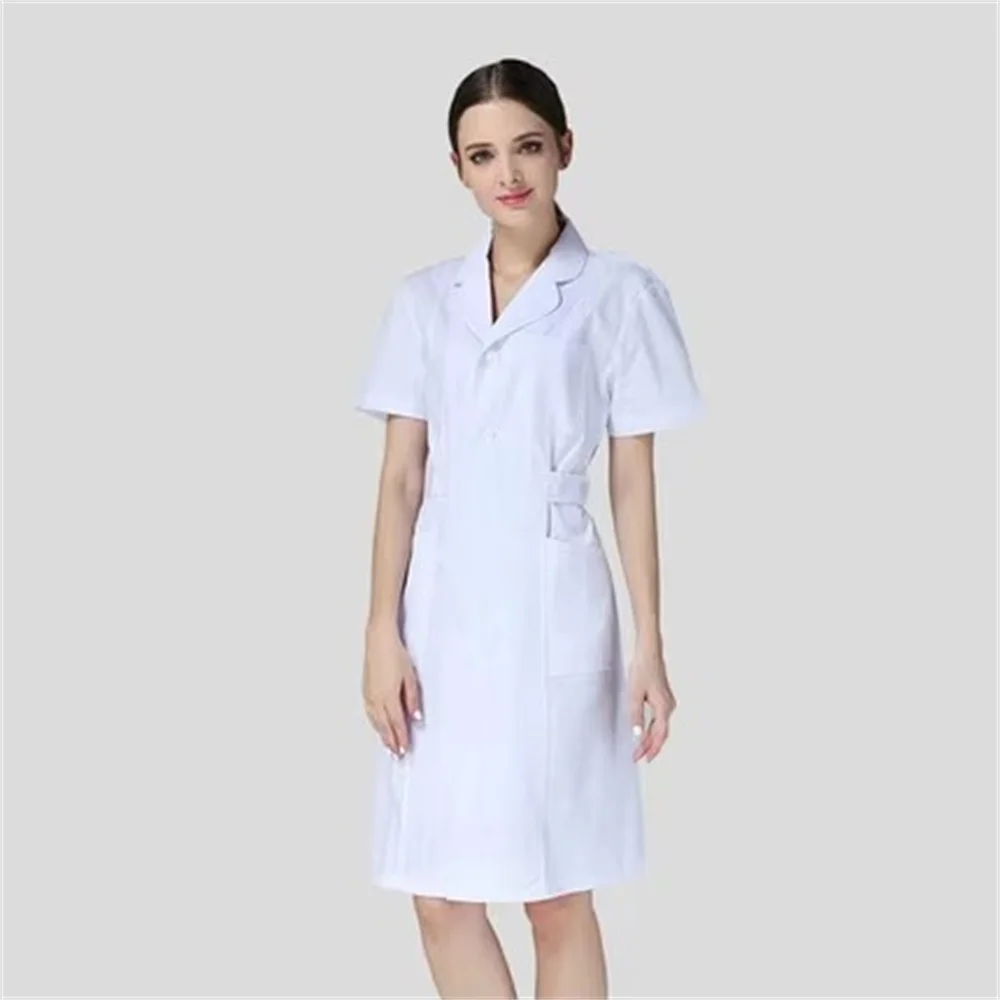 Uniforme d'infirmière pour femmes, blouse de laboratoire blanche à manches courtes, salopette à manches longues pour médecin féminin