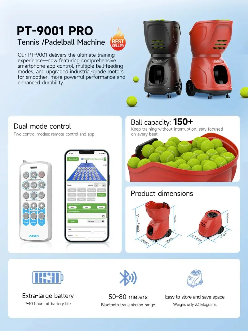Hot Sale Smart Tennis Ball Machine 100+ Balls Automatic APP Control Tennis Ball Launch Training Shooting Machine 5