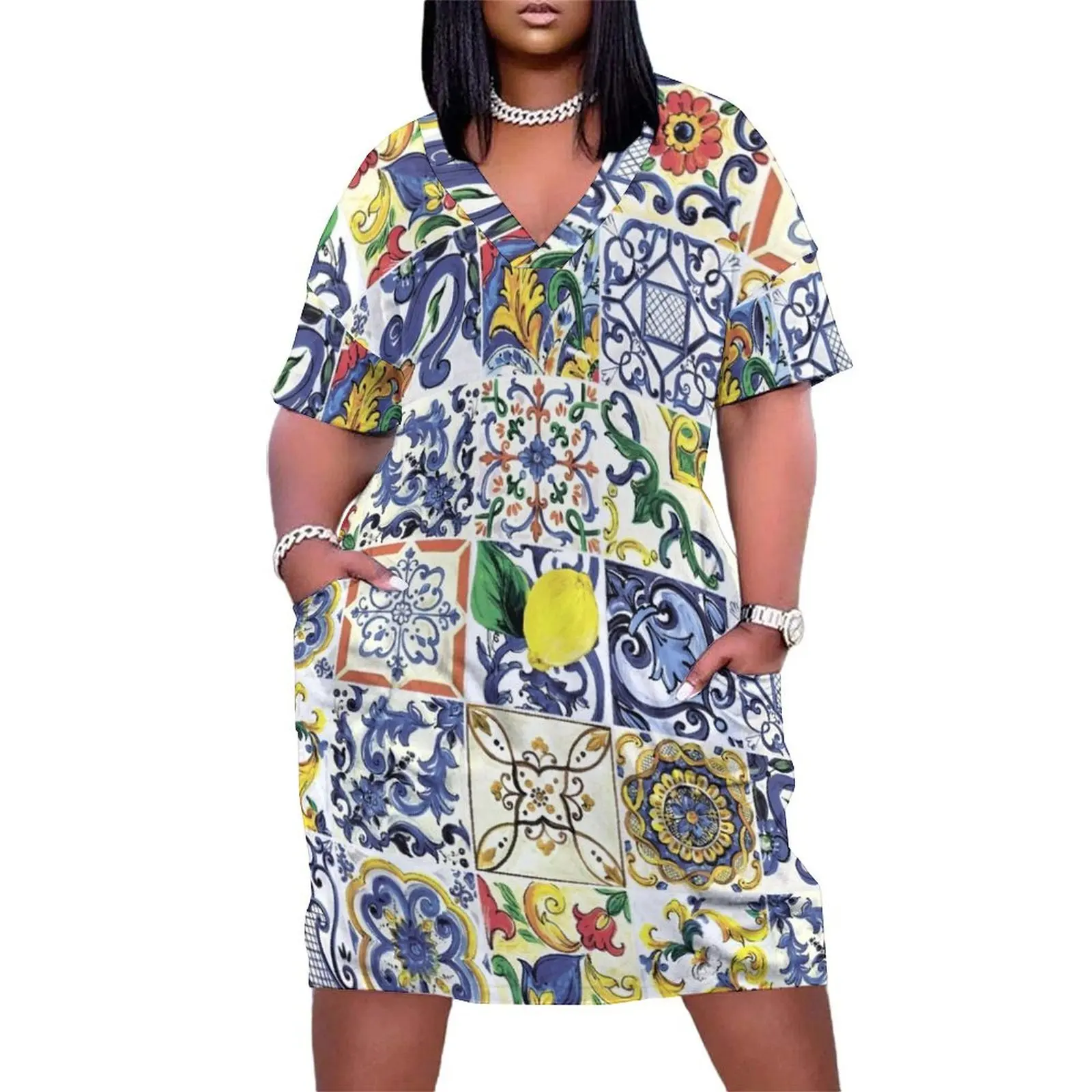 

Abstract Majolica Loose Pocket Dress summer dress woman 2025 Women's summer long dress
