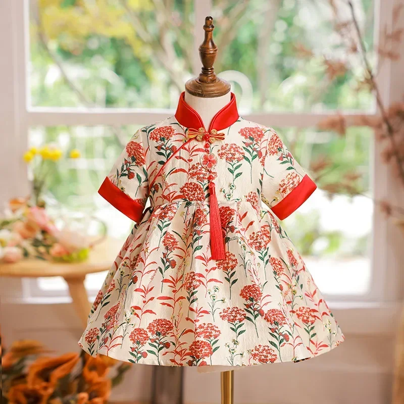 2024 Baby girl first birthday Tang suit girls Christening Dress Chinese style cheongsam dress children's princess dress summer