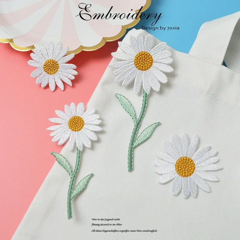 Small Sun Flower Daisy Set Embroidery Patches for Clothing Iron on Clothes Sticker Stripe Iron-on Dress Applique DIY Hole Repair