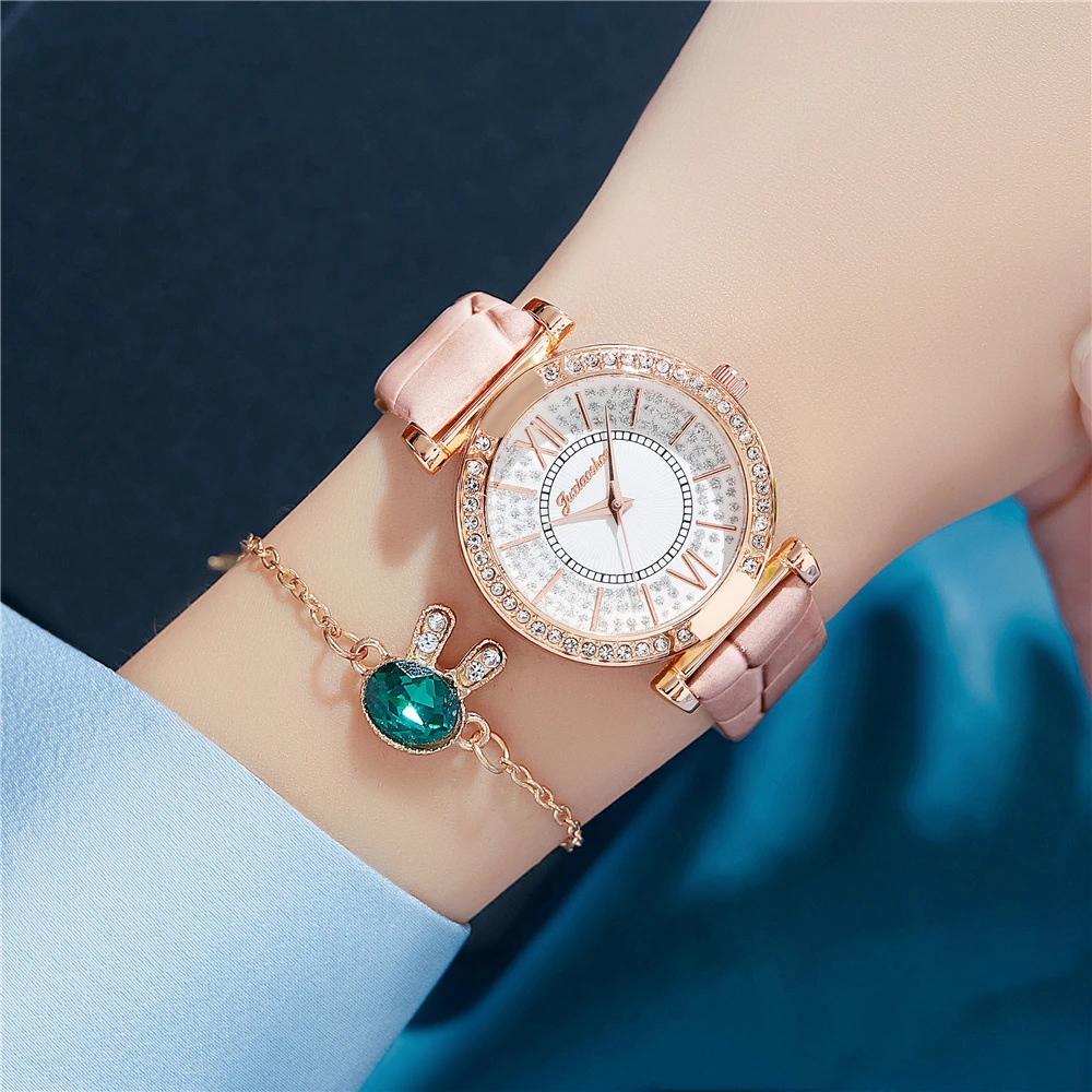 Luxury Diamond Women Fashion Watches Roma Scale Simple Full of stars Ladies Quartz Wristwatches Leather Female Clock Gifts