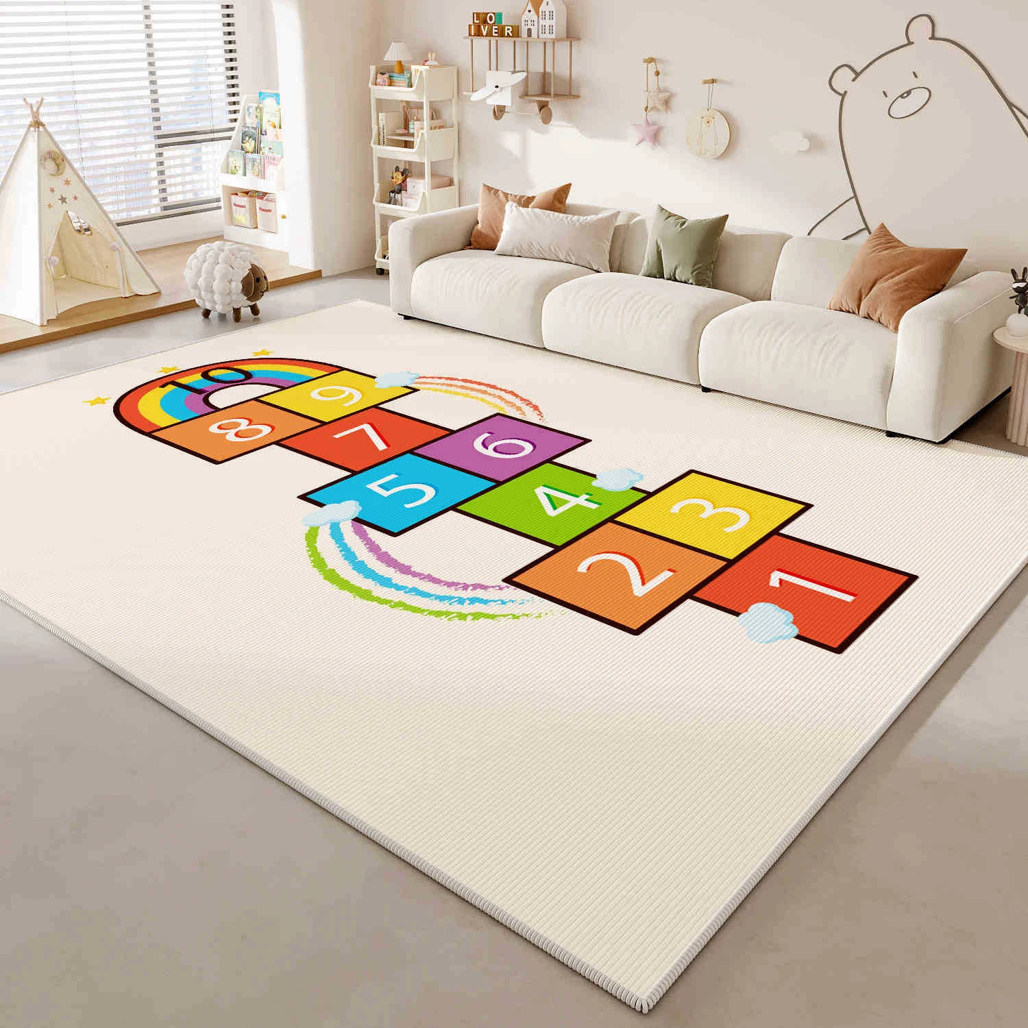 VIKAMA Kids Educational Game Rug Alphabet Animal Town Map Non-Slip Children Play Mat for Nursery Bedroom Decor