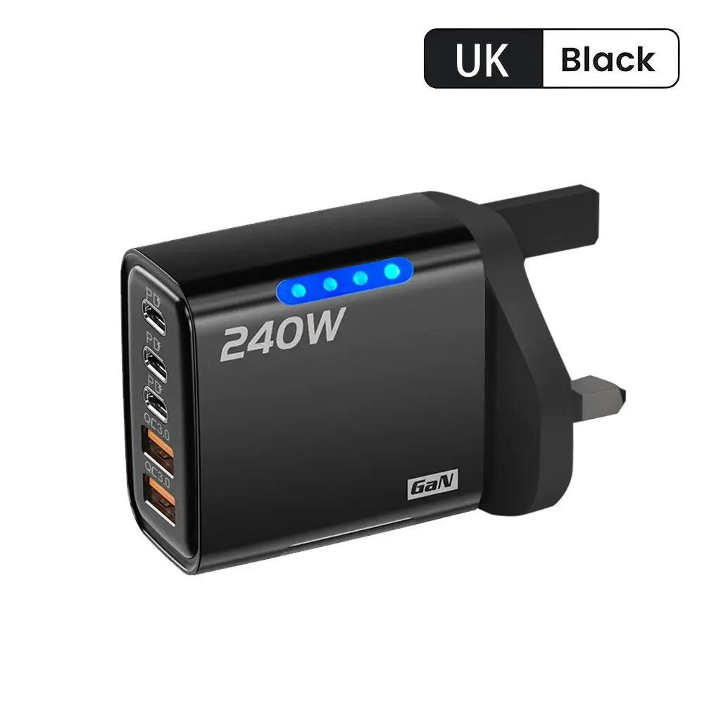 USB-C PD Schnellladegerät 240W 5 Anschlüsse GaN Desktop-Ladegerät Adapter QC3.0 für iPhone Samsung Huawei Xiaomi Tablet Handy-Aufladung