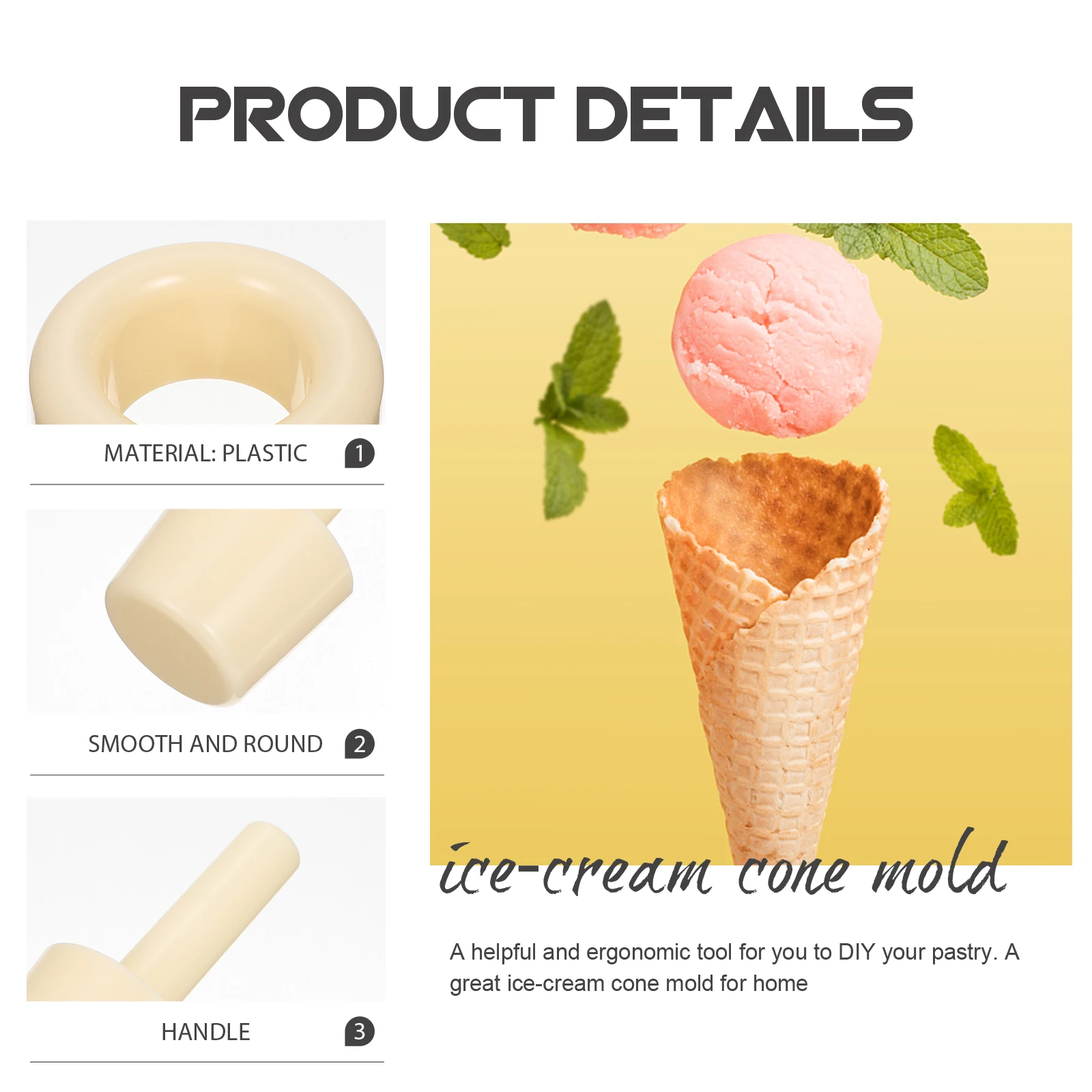 

1 set 1 Set Ice Cream Mold Waffle Cone Maker Diy Dessert Supplies Kitchen Tool Egg Cone Roller Ice Cream Making Tool