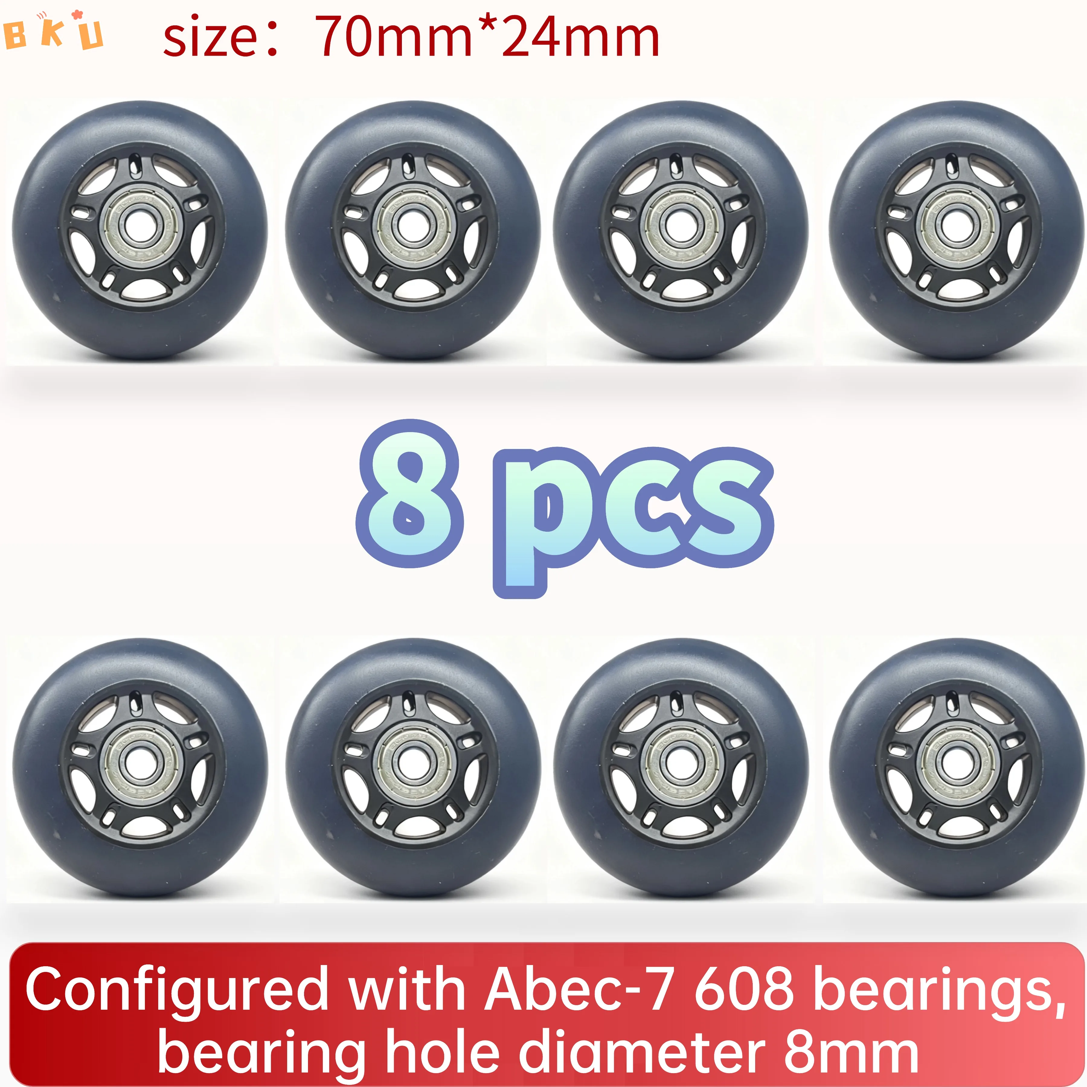8-Pack Full Set Roller Skate Replacement Wheels, High-Speed Abec-7 608 Bearing Wheels for Skateboard/Scooter/Luggage