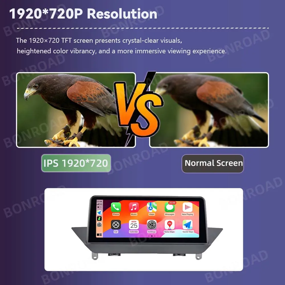 BONROAD Pantalla inalámbrica para coche de 10,25 pulgadas con CarPlay, Android Auto, Linux, para BMW X1 E84 2009-2015, pantalla táctil IDrive con MirrorLink, BT, GPS, función Youtube, compatible con cámara, reproductor multimedia 3