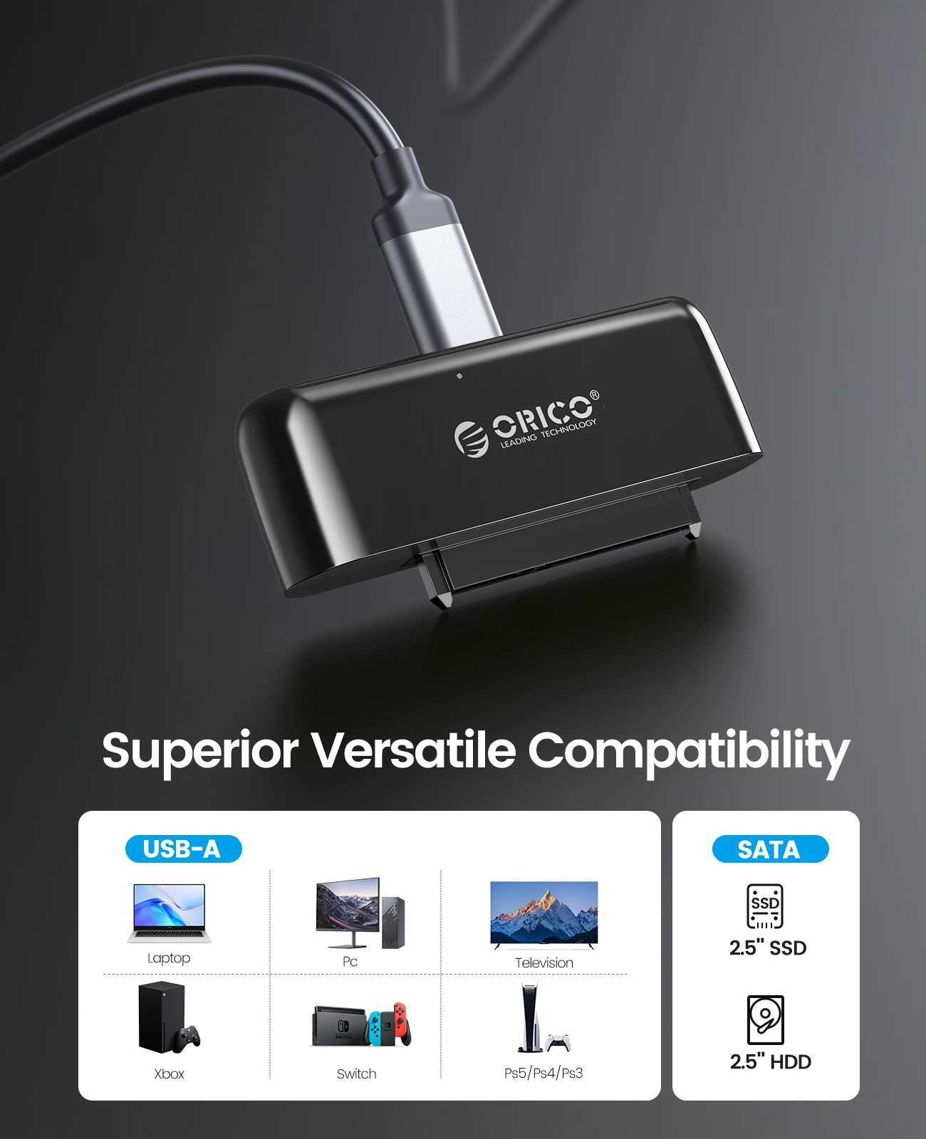 ORICO-SATA to USB 어댑터 USB 3.0 to Sata 3 케이블 컨버터, 2.5 HDD SSD 하드 디스크 드라이브 용 Cabo, Sata to USB 어댑터